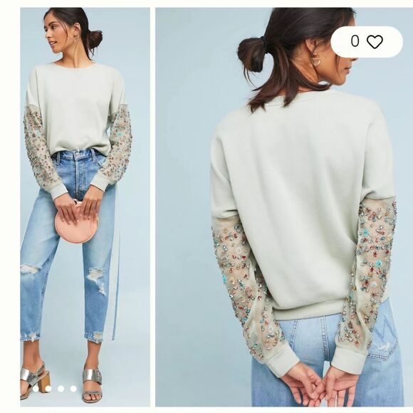 Anthropologie Let Me Be Luckcharm women's blue cotton beaded sweatshirt Size XS - Picture 12 of 12